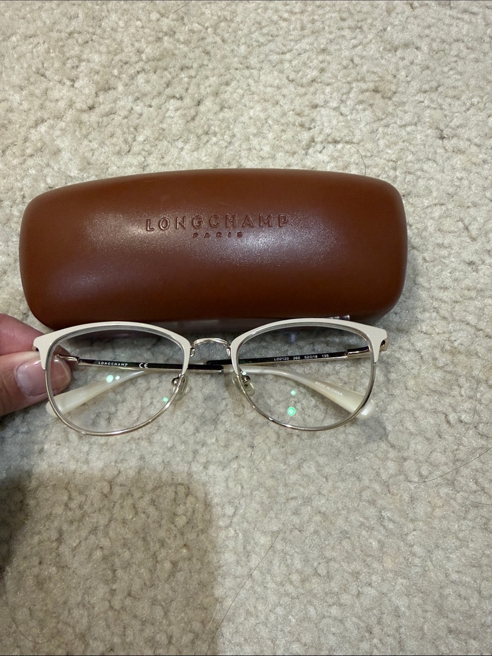 Longchamp Ivory and Gold Women's Optical Glasses with Brown Case